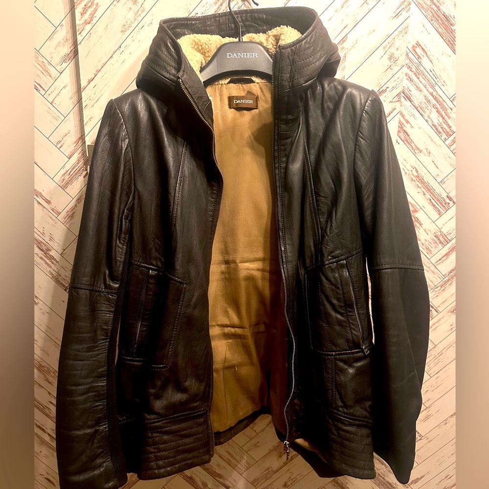 Danier Black Leather Jacket with Tan Lining